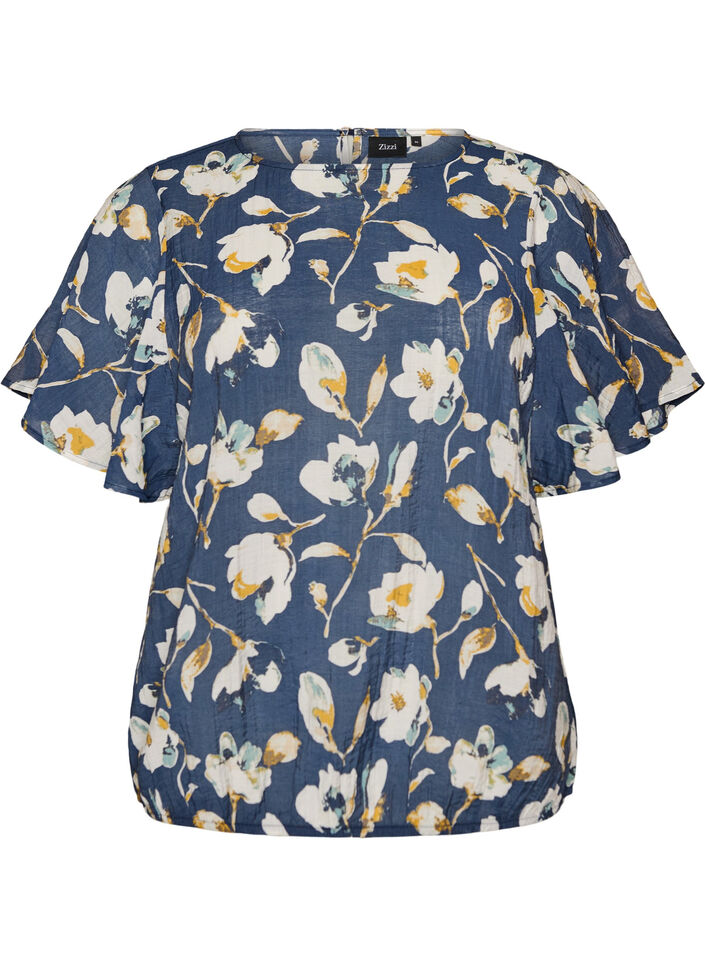 Bluse med ballonform og vinge&aelig;rmer, Bl&aring;, Packshot image number 0