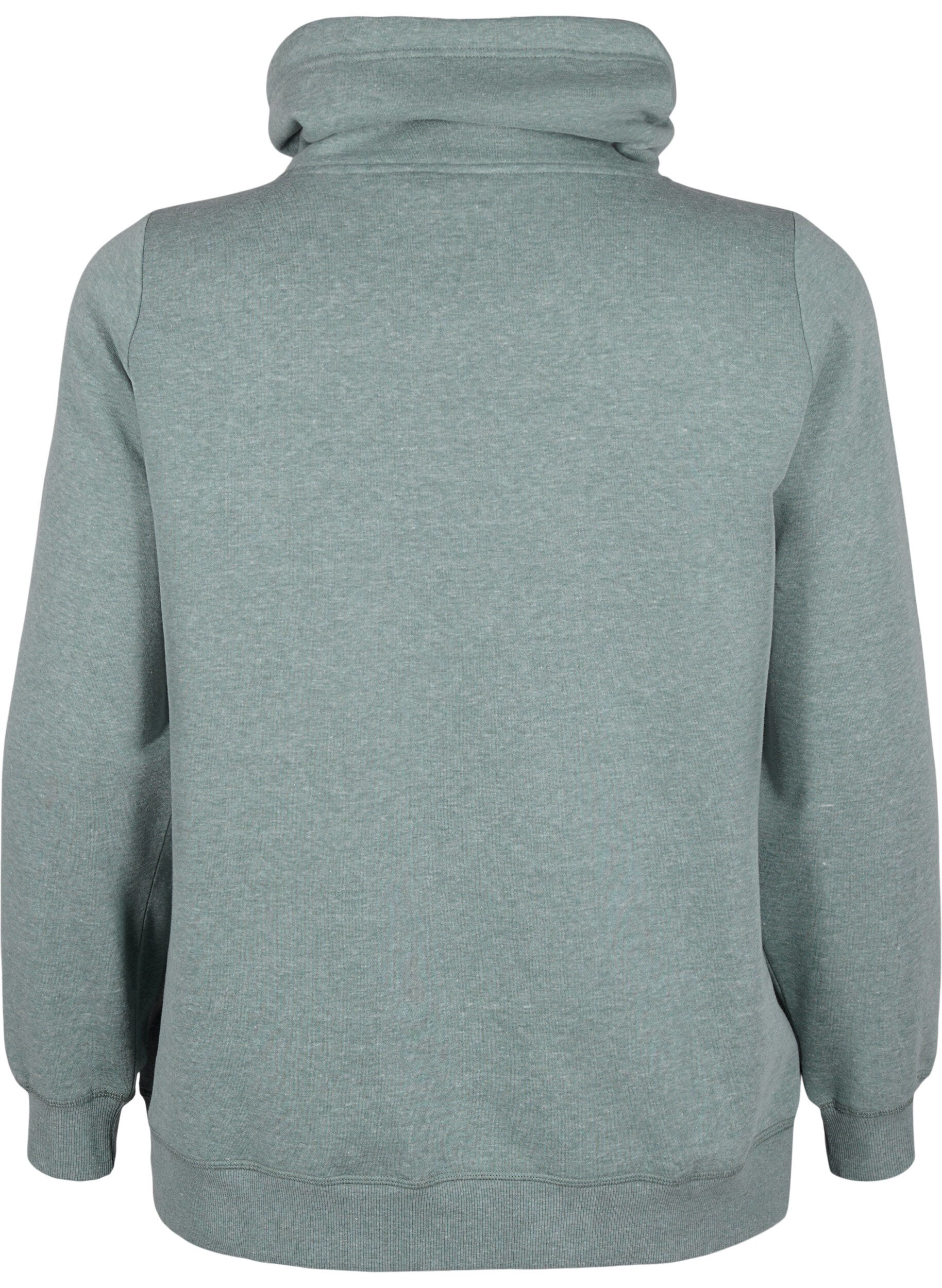 Zizzi FLASH - Sweatshirt med h&oslash;j krave, Balsam Green Melange, Packshot image number 1