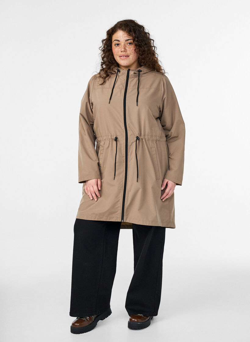 Parka i let materiale med h&aelig;tte, Brun, Model image number 1