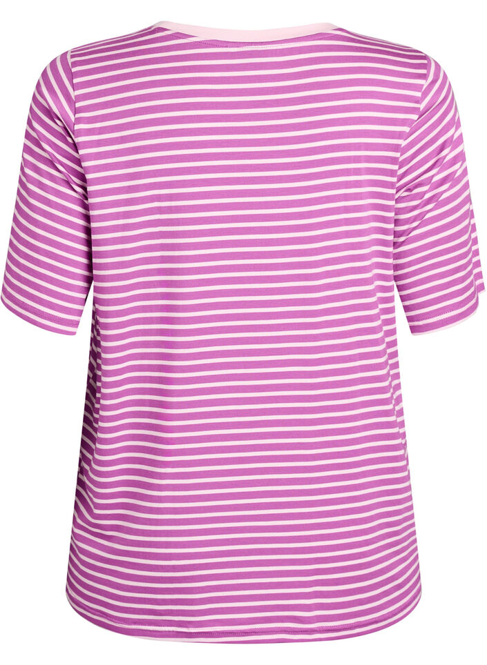 T-shirt med TENCEL&trade; Lyocell og striber, Lilla, Packshot image number 1
