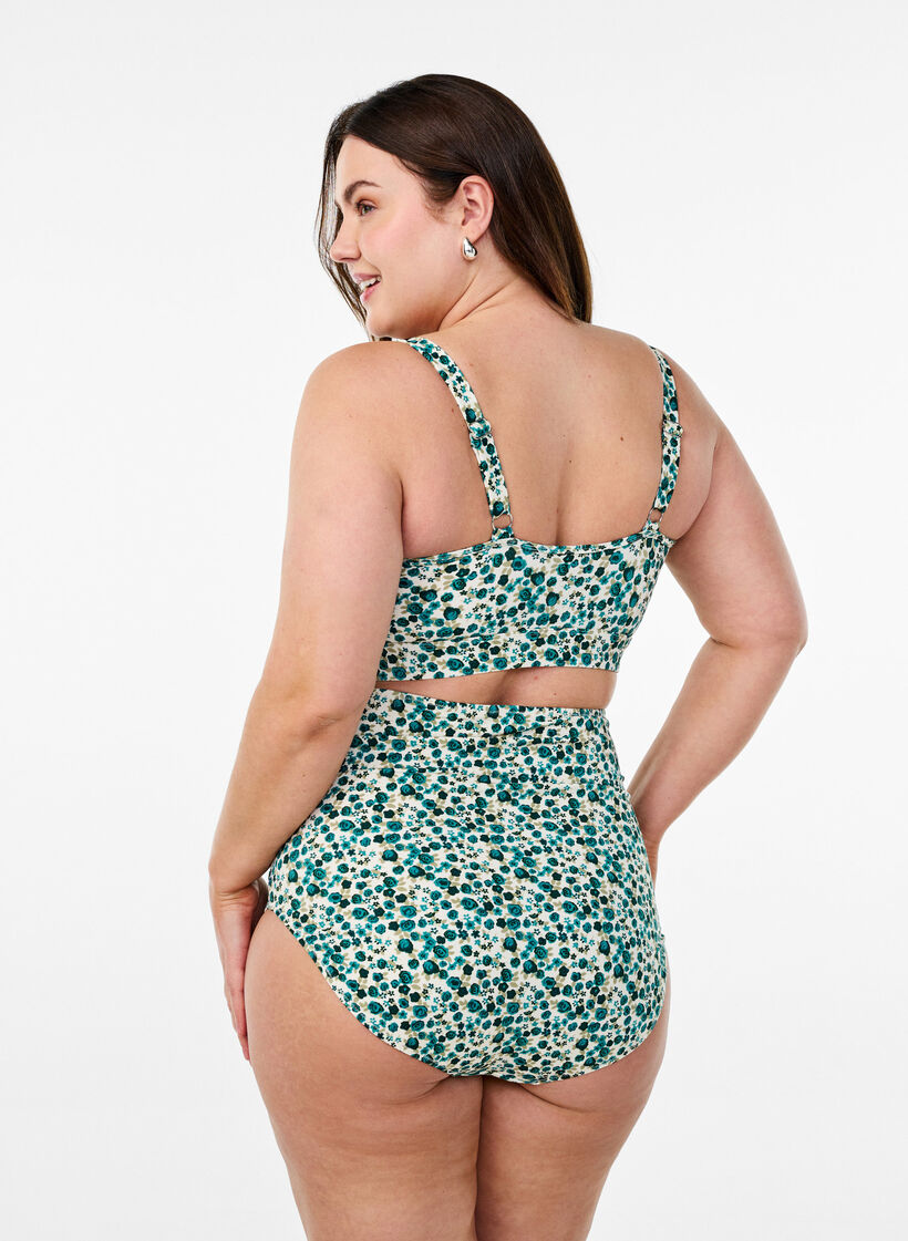 Blomstret bikini bh med fl&aelig;sedetaljer, Gr&oslash;n, Model image number 2
