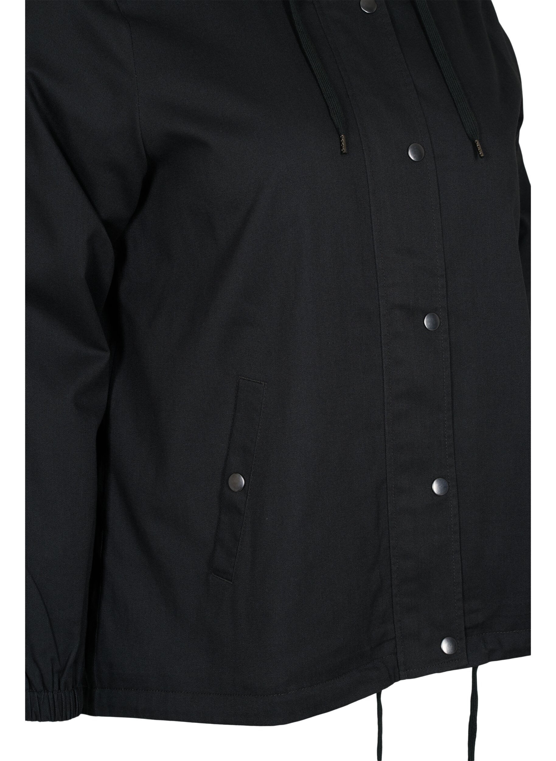 Zizzi Kort parka jakke med h&aelig;tte og justerbar bund, Black, Packshot image number 3