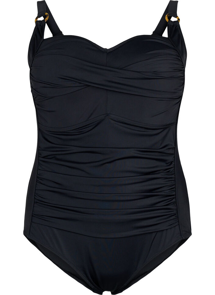 Vatteret badedragt med draperinger, Sort, Packshot image number 0