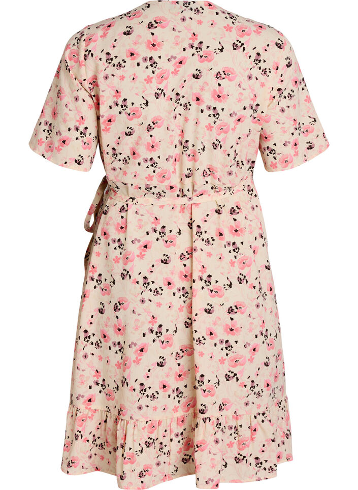 Blomstret wrapkjole med korte &aelig;rmer, R&oslash;d, Packshot image number 1