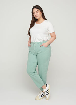 Mom fit Mille jeans i bomuld, Chinois Green, Model image number 0