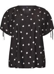 Viskosebluse med rynkede &aelig;rmer, Sort