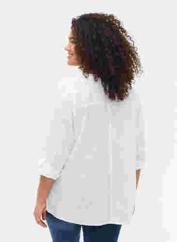 Skjortebluse i bomuld med v-udskæring, Bright White, Model image number 1
