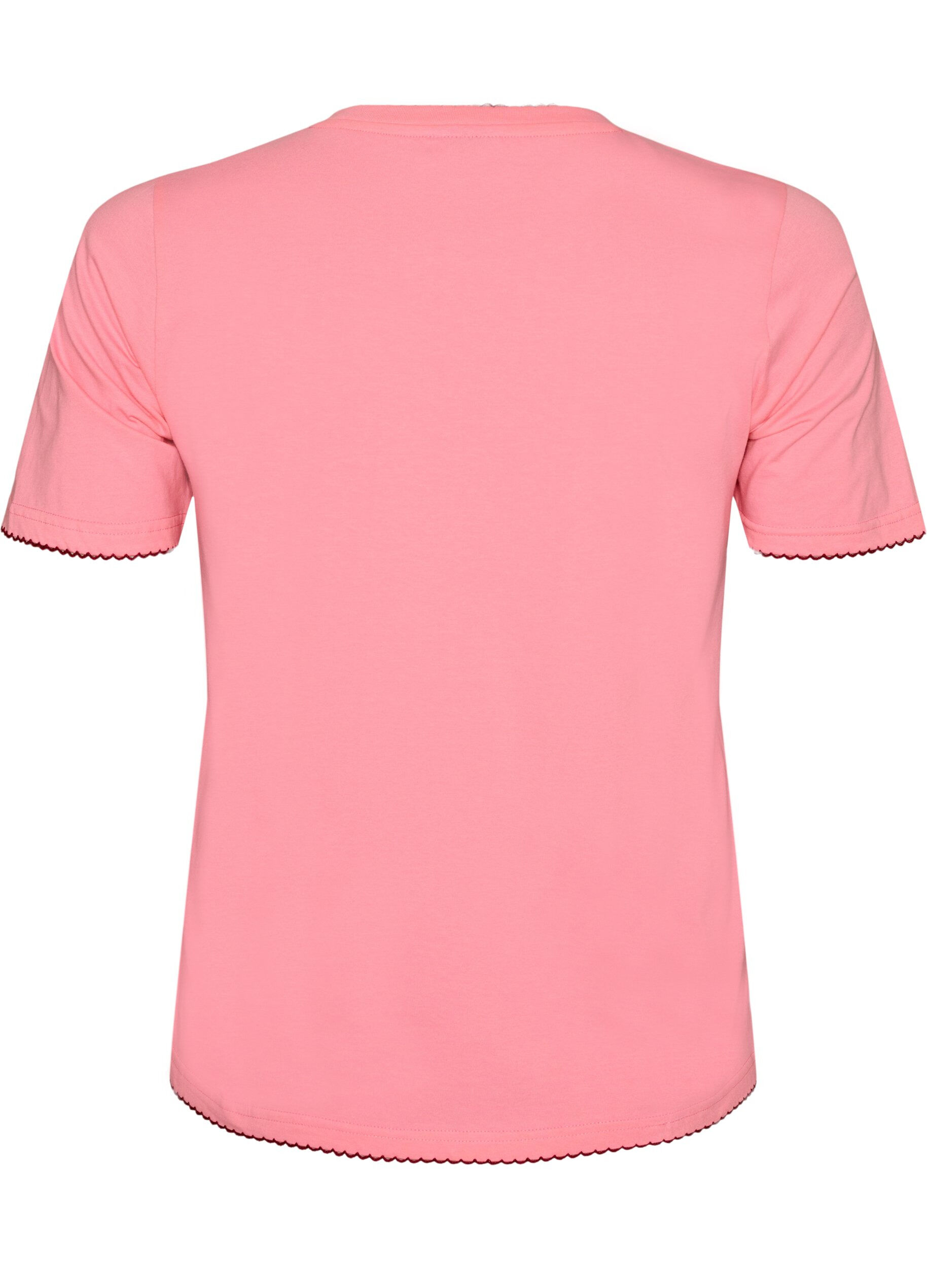 ZizziT-shirt i bomuld med b&oslash;lgede kontrastkanter, Lyser&oslash;d, Packshot image number 1
