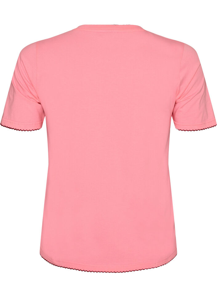 T-shirt i bomuld med b&oslash;lgede kontrastkanter, Lyser&oslash;d, Packshot image number 1