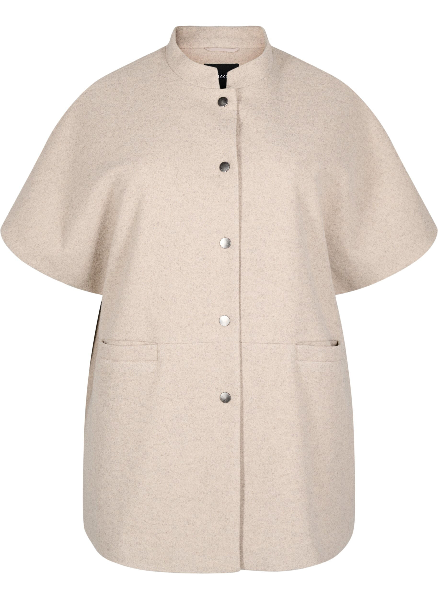 Zizzi Kappe jakke i uld-look med korte &aelig;rmer, Simply Taupe Mel., Packshot image number 0