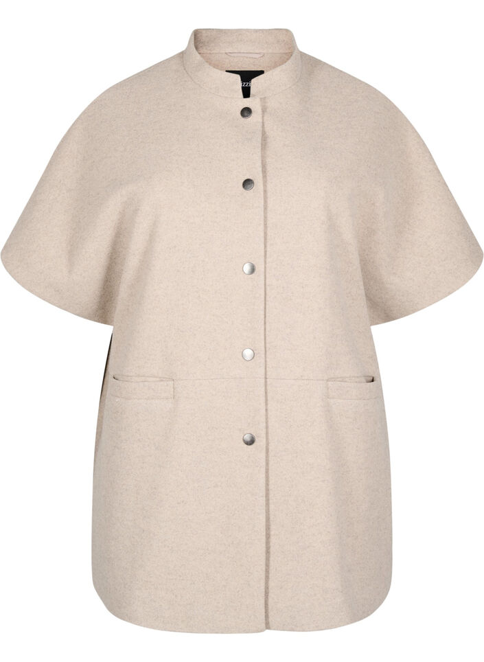 Kappe jakke i uld-look med korte ærmer, Simply Taupe Mel., Packshot image number 0