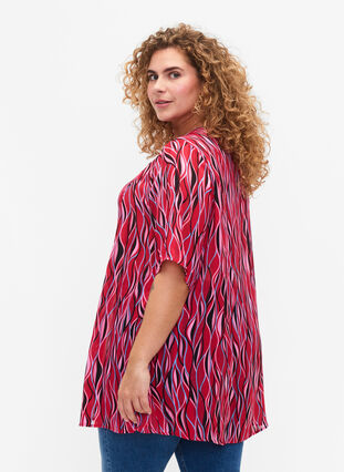 Kortærmet tunika med print, Fuchsia Pink AOP, Model image number 1