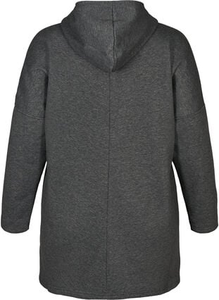 Lang sweatshirt med hætte, Dark Grey Melange, Packshot image number 1