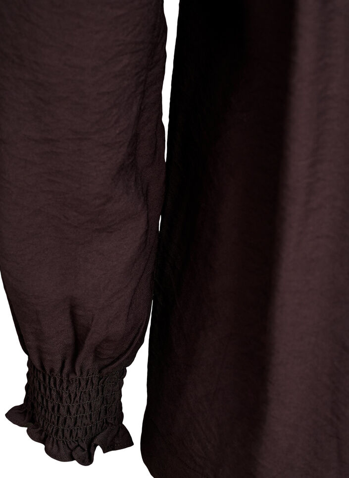 Viskosebluse med smock og rynkedetaljer, Brun, Packshot image number 3