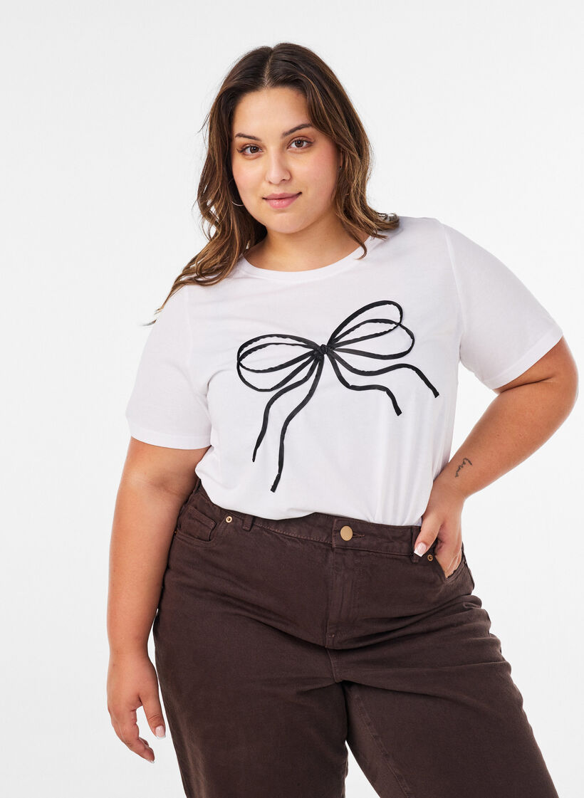 T-shirt i &oslash;kologisk bomuld med dekorativt motiv, Hvid, Model image number 0