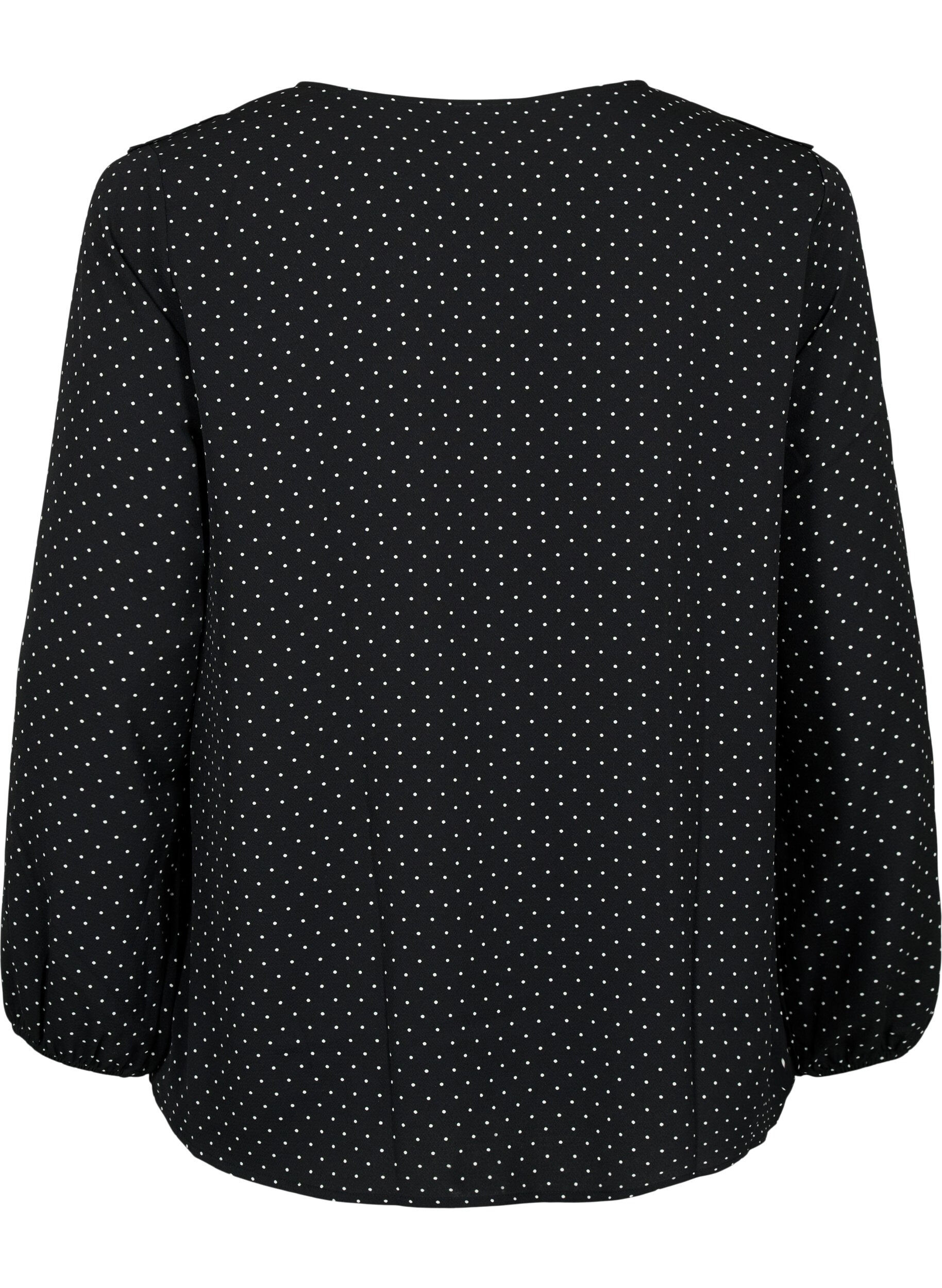 Zizzi Lang&aelig;rmet bluse med fl&aelig;ser, Black Dot, Packshot image number 1