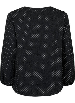 Langærmet bluse med flæser, Black Dot, Packshot image number 1