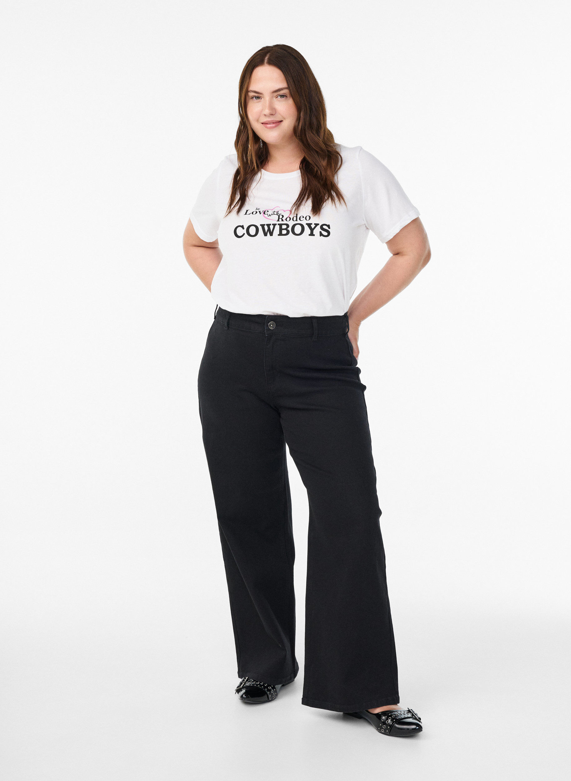 Zizzi T-shirt med motiv, Hvid, Model image number 1