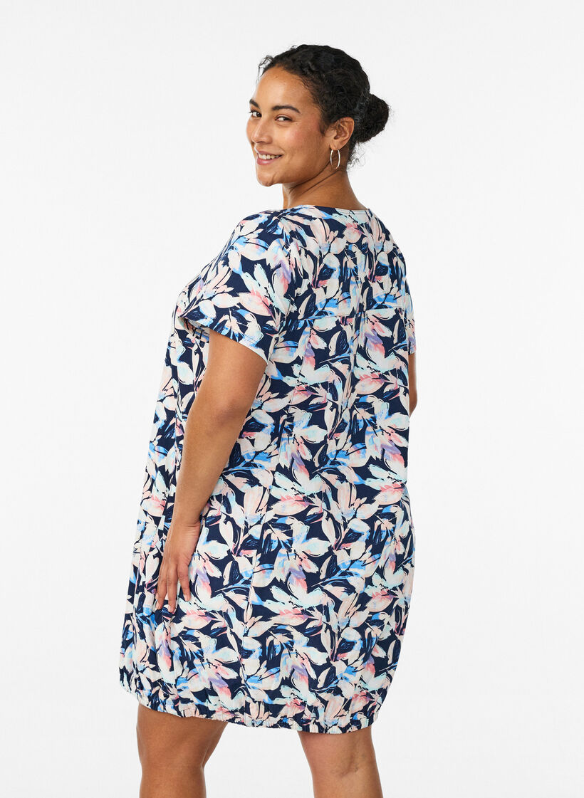 Kort&aelig;rmet bomuldskjole med print, Bl&aring;, Model image number 2