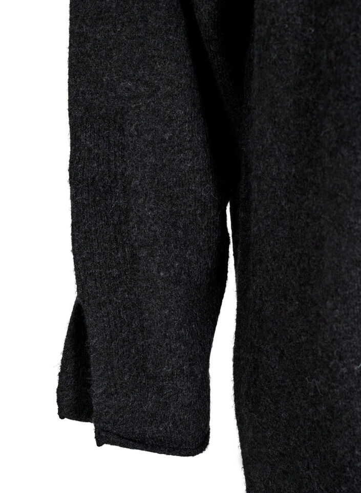 Strikkjole med slids, Dark Grey Melange, Packshot image number 3