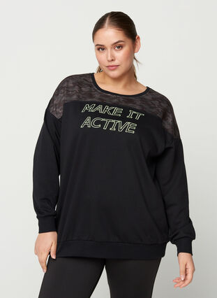 Sweatshirt med print detaljer, Black, Model image number 0