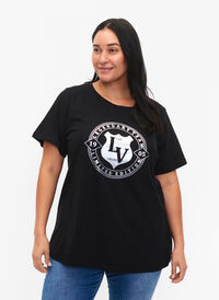 T-shirt i økologisk bomuld med print, Black W. Silver LA, Model