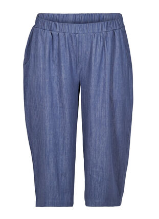 3/4 bukser med elastik, Blue denim, Packshot image number 0