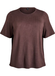 Kortærmet strikbluse i viskose, Brun