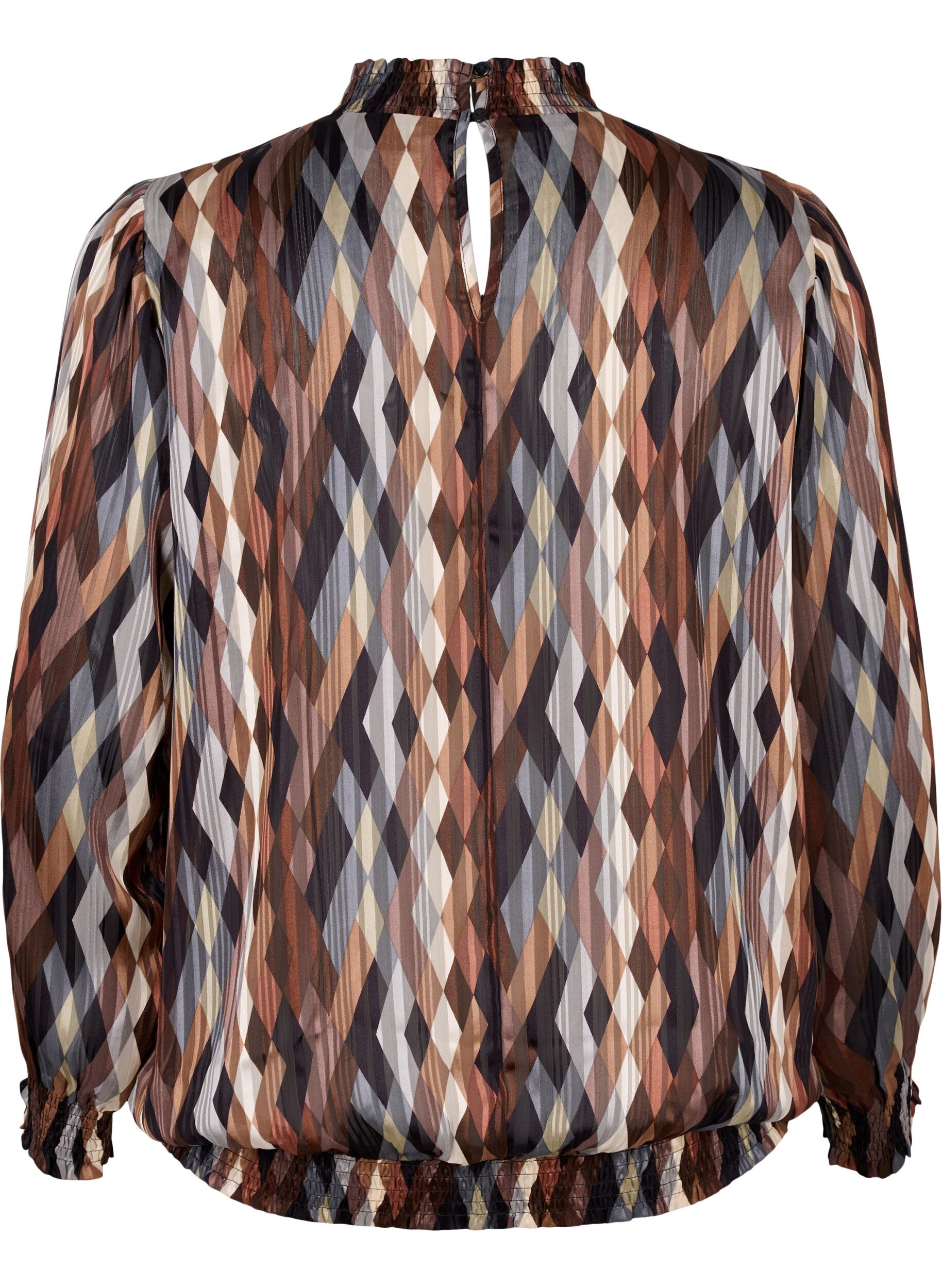 Zizzi Printet bluse med smock, Earthy Zig Zag, Packshot image number 1