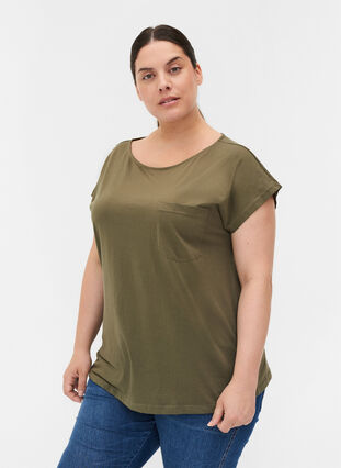 T-shirt med brystlomme i økologisk bomuld, Ivy Green, Model image number 0