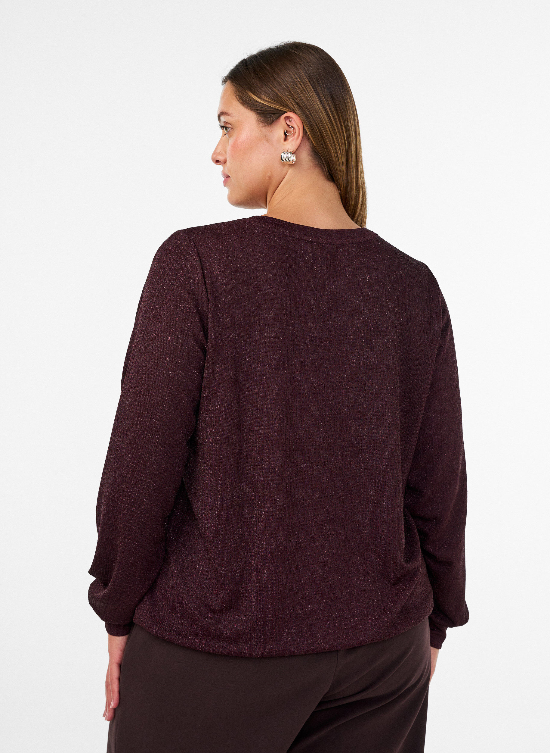 ZizziBluse med lodret struktur og glittertr&aring;d, R&oslash;d, Model image number 2