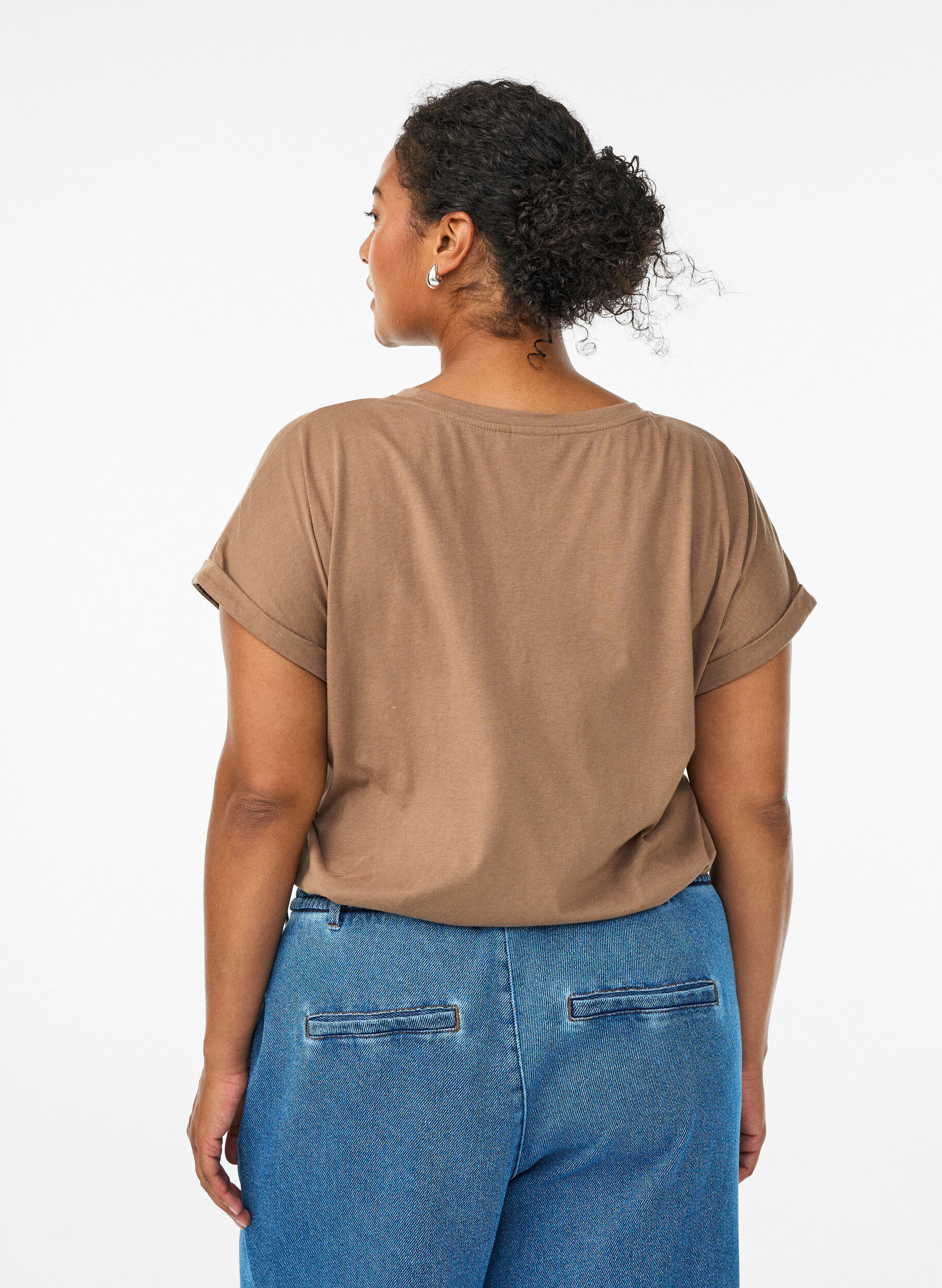 ZizziKort&aelig;rmet t-shirt i bomuldsblanding, Brun, Model image number 2