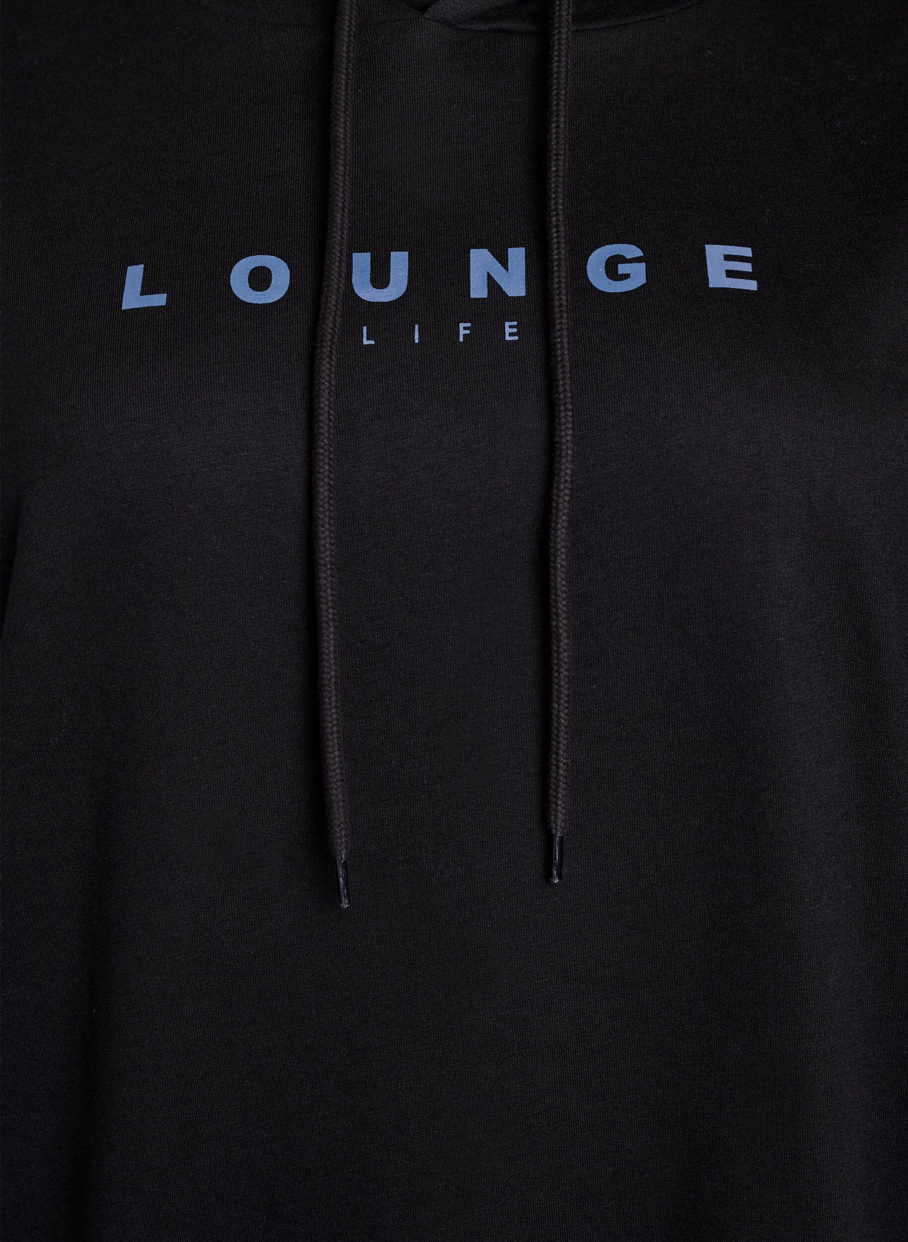 Zizzi Sweatshirt med h&aelig;tte og print, Sort, Packshot image number 2