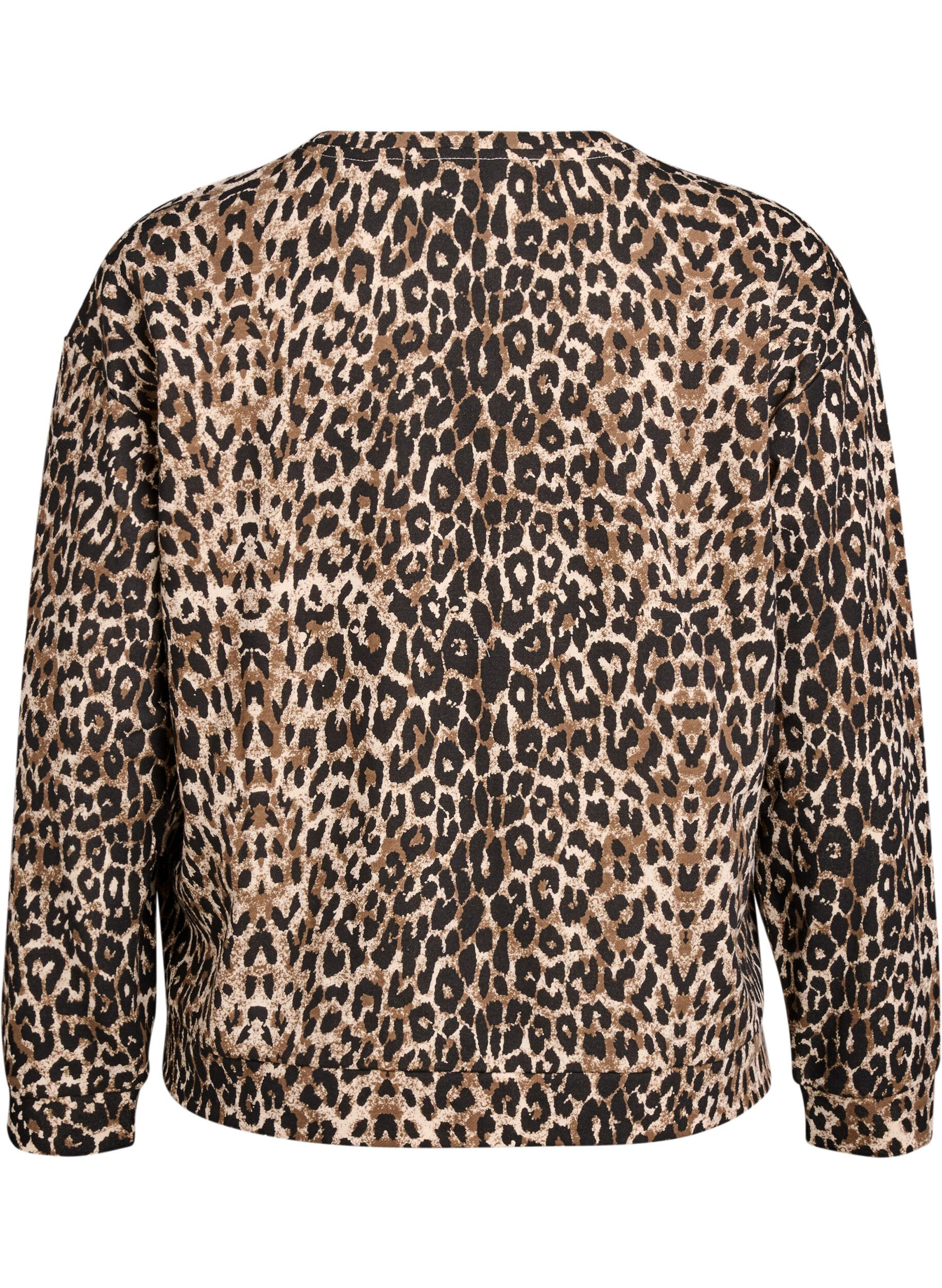 Zizzi Sweatshirt med leopardm&oslash;nster og statement-print, Brun, Packshot image number 1