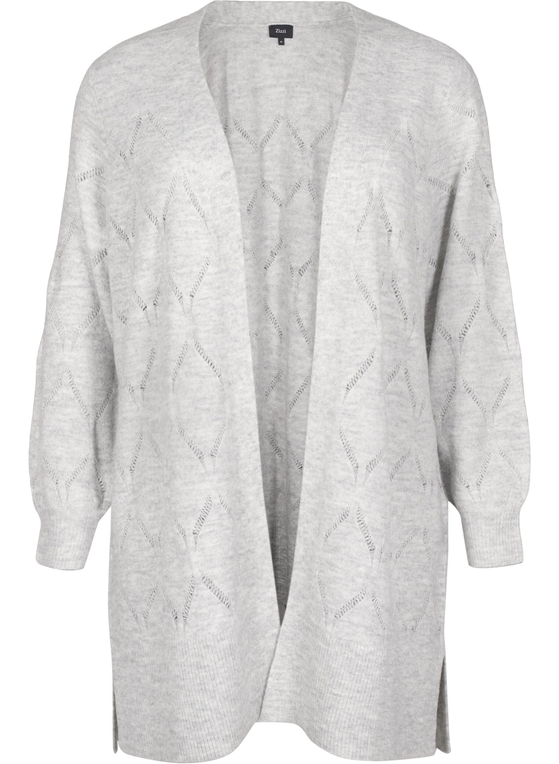 Zizzi Lang&aelig;rmet strikcardigan, Light Grey Melange, Packshot image number 0