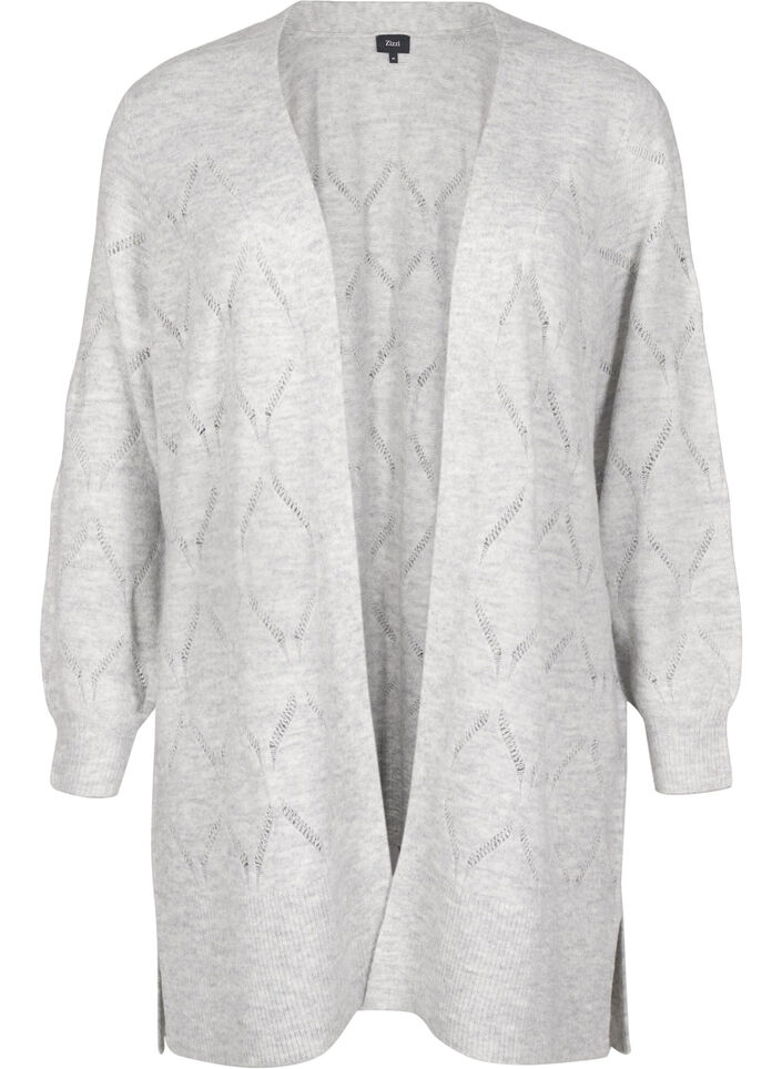 Langærmet strikcardigan, Light Grey Melange, Packshot image number 0