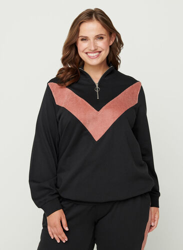 Højhalset sweatshirt med lynlås, Black w. Burlwood, Model image number 0