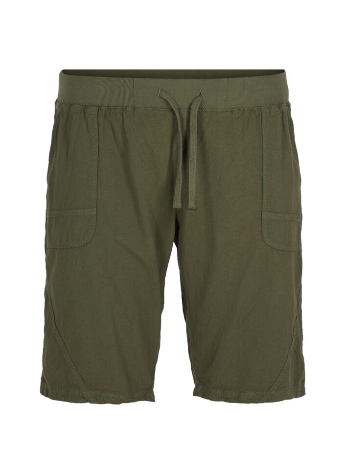 L&oslash;se shorts i bomuld med lommer, Gr&oslash;n, Packshot image number 0
