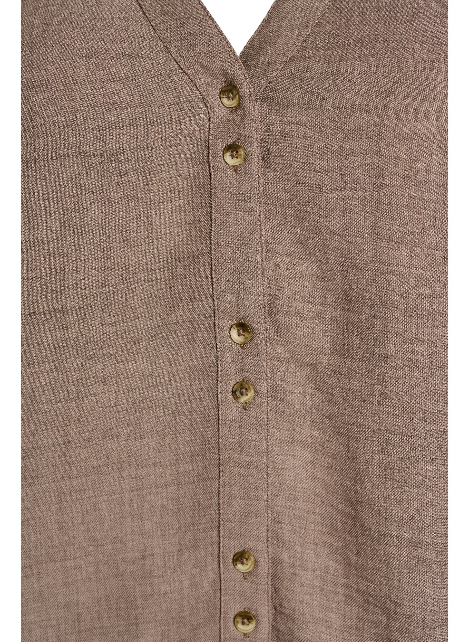 Zizzi Skjortebluse med v-hals og korte &aelig;rmer, Brun, Packshot image number 2