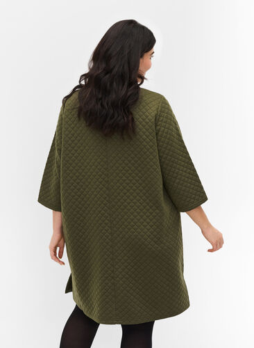 Struktureret kjole med 3/4 ærmer, Ivy Green, Model image number 1