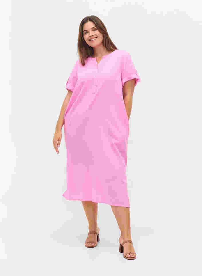 Lang skjortekjole med korte ærmer, Begonia Pink, Model image number 2