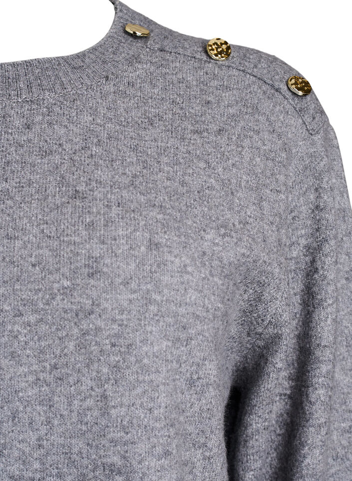 Strikbluse med knapdetalje, Gr&aring;, Packshot image number 2