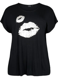Kortærmet viskose t-shirt med tryk, Black W. Lips