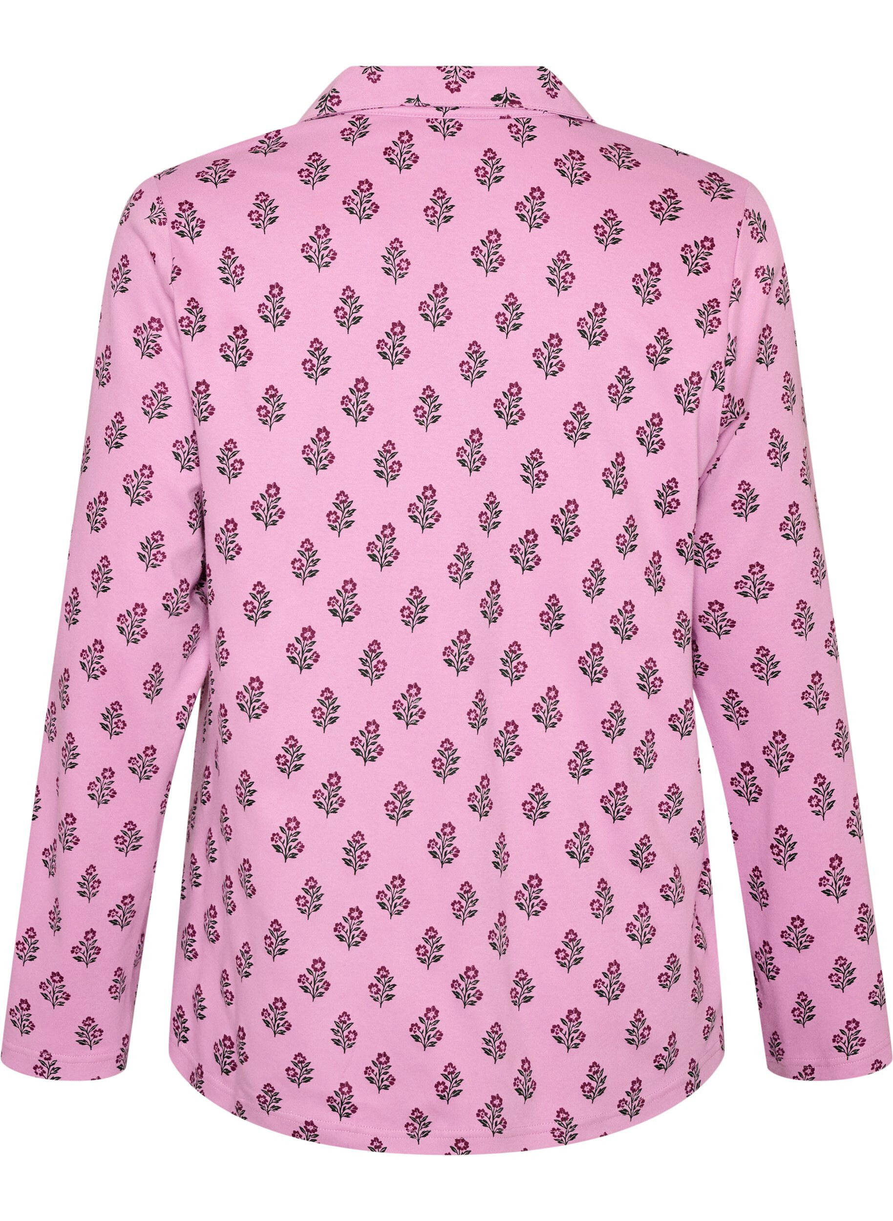 ZizziBomulds pyjamas-skjorte med brystlomme, Lyser&oslash;d, Packshot image number 1