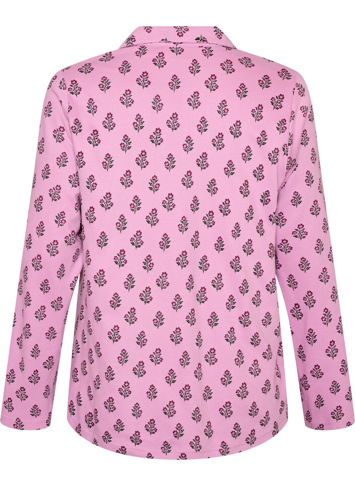 Bomulds pyjamas-skjorte med brystlomme, Lyser&oslash;d, Packshot image number 1