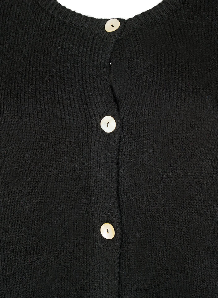 Strikcardigan med uld og knapper, Black Solid, Packshot image number 2