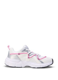 Wide fit - Sneakers med kontrastfarvet snøredetalje, White w. Pink