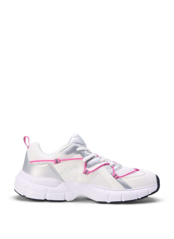 Wide fit - Sneakers med kontrastfarvet snøredetalje, White w. Pink, Packshot image number 0