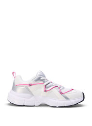 Wide fit sneakers med kontrastfarvet snøredetalje, White w. Pink