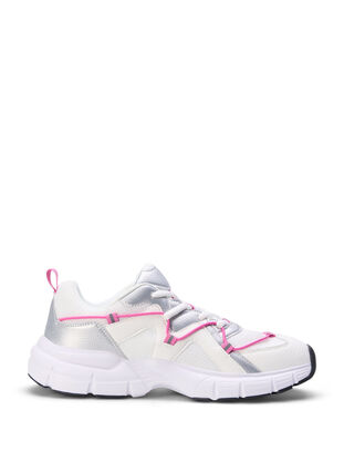 Wide fit sneakers med kontrastfarvet snøredetalje, White w. Pink, Packshot image number 0
